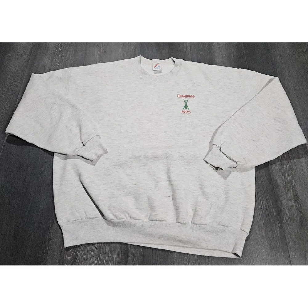 Vintage‎ Jerzees Christmas 1995 Sweatshirt Adult XL Gray Embroidered Made In USA